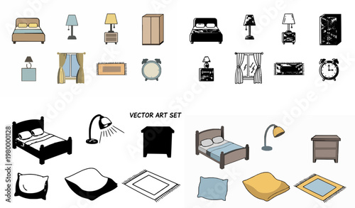 Modern Bedroom Furniture Set Illustrations for Interior Design Projects