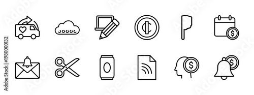 Minimalist subscription and digital notification line icon collection