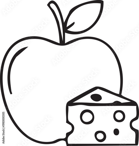 Creative illustration of an apple with a slice of cheese inside it