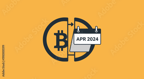 Flat minimalist illustration of bitcoin halving concept,