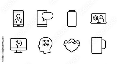Business and technical support outline icons for customer service