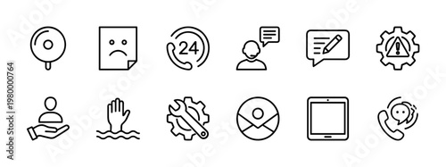 Minimalist customer support and service line icon set