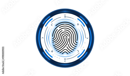 Fingerprint biometric icon vector illustration with scan interface isolated on white background for security login