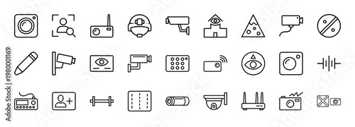 Minimalist Surveillance and Security Outline Icon Set for Technology