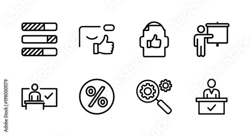 Minimalist survey and feedback line icons for business data and customer research