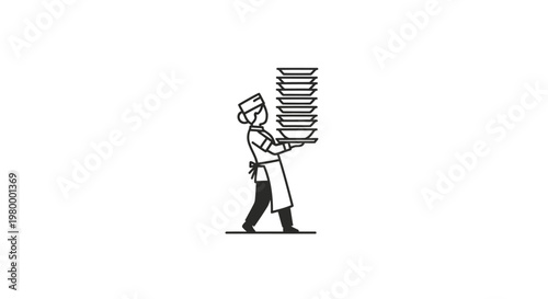 Man carrying stack of plates.