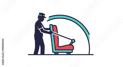 Man cleaning a red chair.