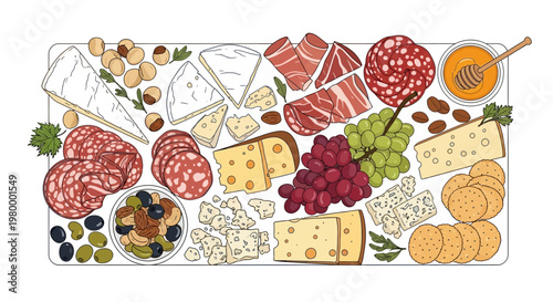 Gourmet charcuterie board with assorted cheeses meats and olives.