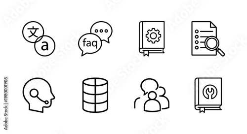 Minimalist customer support and help desk thin line icon set