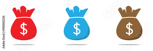 Money bag icon isolated on white background. Bank symbol, profit graphic, flat web sign . Vector Illustration . EPS 10 .