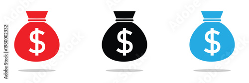 Money bag icon isolated on white background. Bank symbol, profit graphic, flat web sign . Vector Illustration . EPS 10 .