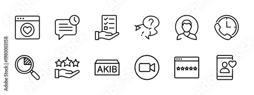 Minimalist communication and feedback line icons for business ui