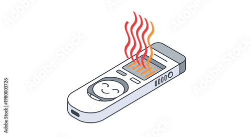 Isometric Illustration of a Smart Handheld Digital Thermometer or Portable Heater Gadget with a Happy Face Icon, Temperature Control and Health Concept