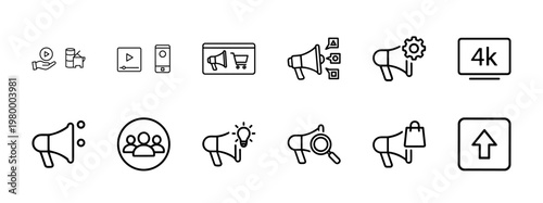 Marketing and communication thin line icon set. Business and digital strategy symbols.