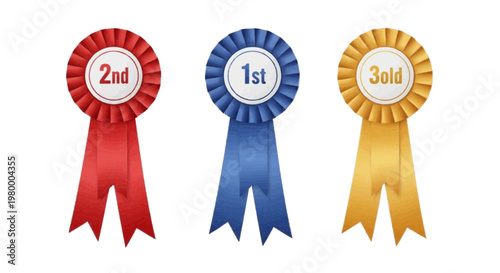 Vector illustration of set of award ribbons for first, second and third place on a transparent background
