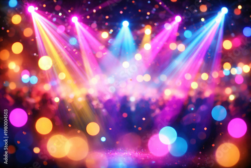 Nightlife Spectacle: A vibrant nightlife scene pulsates with energy, illuminated by dynamic stage lights. The image encapsulates the spirit of party and the thrill of social gathering.