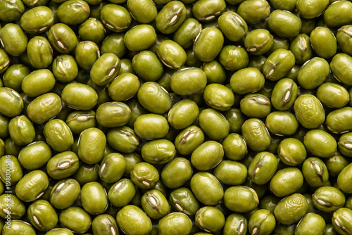 Mung Bean Close-up: A close-up view unveils a dense arrangement of vibrant mung beans, showcasing their rich texture and verdant hue.