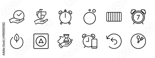 Minimalist time and productivity line icon set for business applications