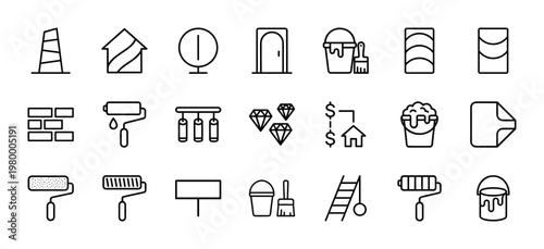 Minimalist home renovation and construction thin line icon set