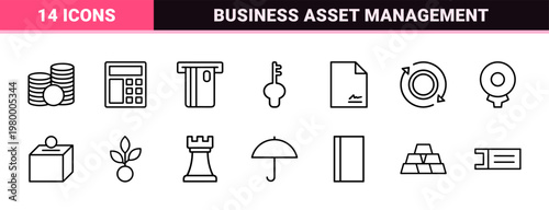 Minimalist finance and banking outline icon set for business and investment