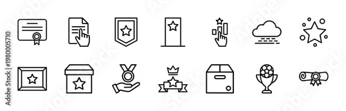 Minimalist trophy and award icon set for business and sports success