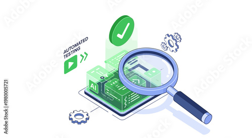 AI-Powered Automated Testing and Software Quality Assurance Isometric Illustration