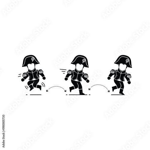 Three animated soldiers running with cannonball trajectories