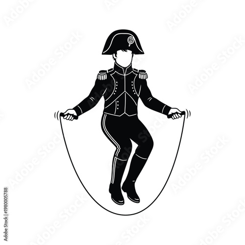 Napoleonic soldier jumping rope in historical military attire