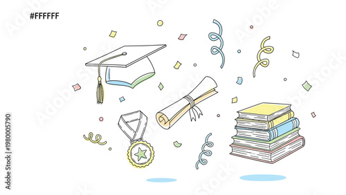 Academic Treasures: An illustration of academic elements, presenting a cap, diploma, medal, and a stack of books, celebrating the value of education and achievement.