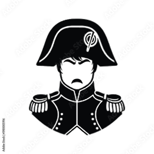 Black and white illustration of a napoleonic soldier with bicorne hat