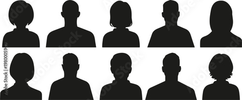 Set of diverse male and female head and shoulder silhouettes for profile pictures shoulders avatar