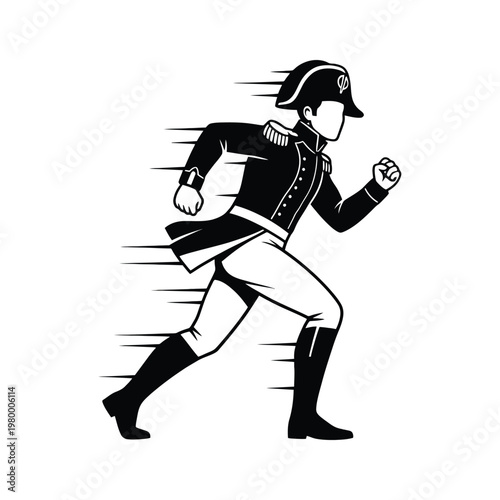 Historical military officer sprinting in classic attire with dynamic motion lines