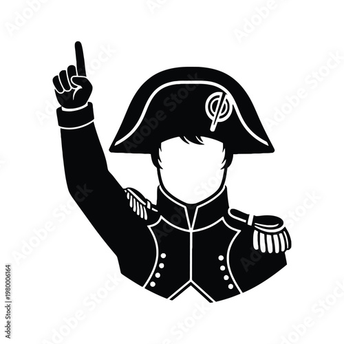 Historical military figure giving a pointing gesture with a tricolor cockade