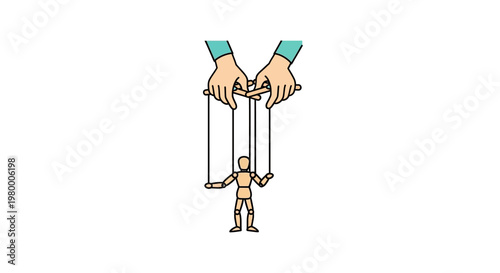 Canvastavla Person controlled by hands on strings.