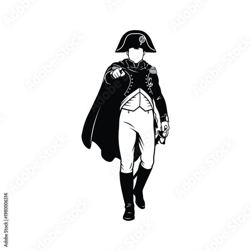 Napoleonic era military officer in classic uniform and bicorne hat