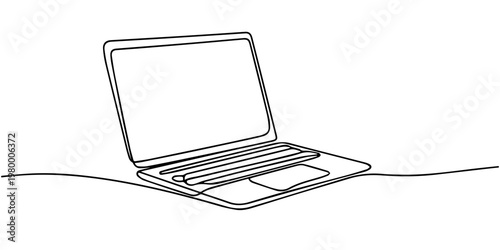 laptop gadget continuous one line drawing, Laptop continuous one line drawing. Gadget sign in simple linear style. one line Icon drawing, Single line drawing of laptop gadget isolated. one line Icon