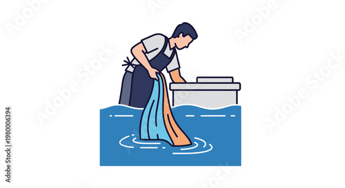 Man washing clothes in the water.