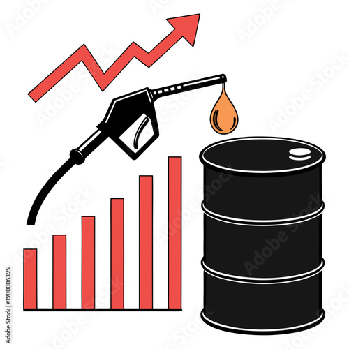 A visual representation depicting rising fuel costs with a gas pump oil barrel and increasing bar graph high quality professional detailed modern