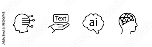 Artificial intelligence and digital technology minimalist outline icon set