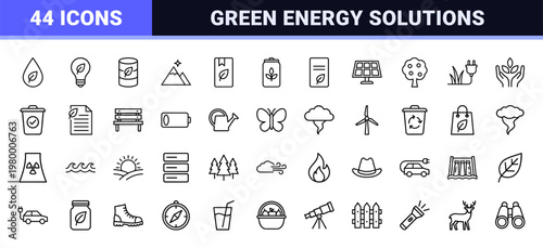 Environmental sustainability and green energy minimalist outline icons