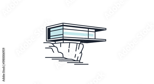 Modern house on cliffside with large windows.