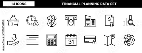 Minimalist finance and banking outline icon set