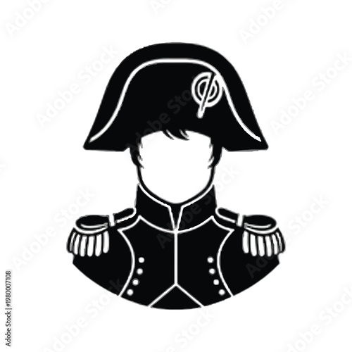 Historical depiction of a military officer in a bicorne hat from the napoleonic era