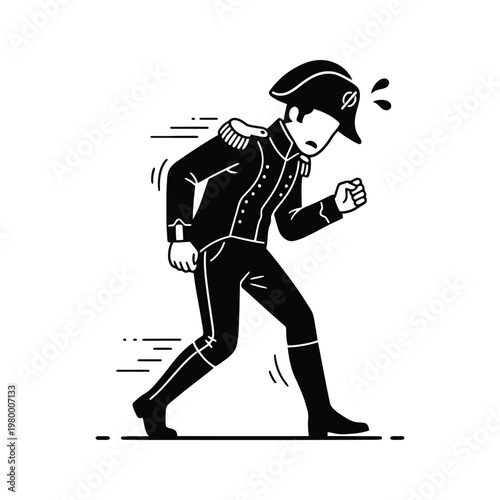 Determined officer sprinting towards an unknown destination with focused expression