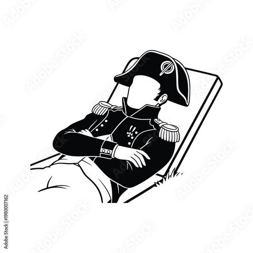 Napoleon bonaparte depicted in a contemplative pose on a chair during exile.