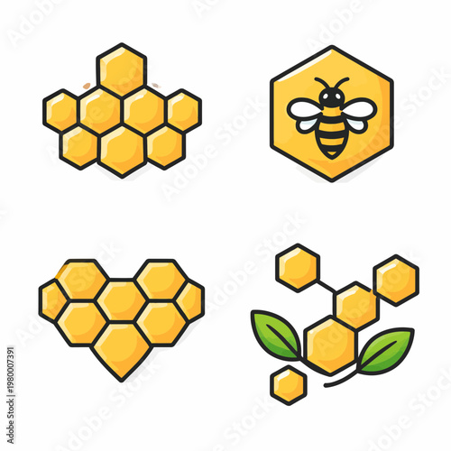 Bee and Honeycomb Icons World Bee Day Bee Honey bee Vector Icon set Honey Honeycomb Pollination Natu