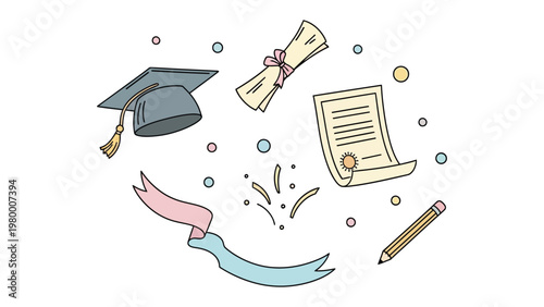 Academic Triumph: Depicting a celebration of education, this image encapsulates the essence of graduation, showcasing a mortarboard, diploma, and the promise of future success. 