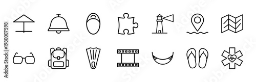 Minimalist travel and vacation outline icon set for web and mobile