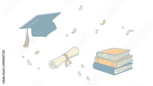 Academic Excellence: An illustration of a graduation cap, diploma, and stack of books, symbolizing scholarly achievement.