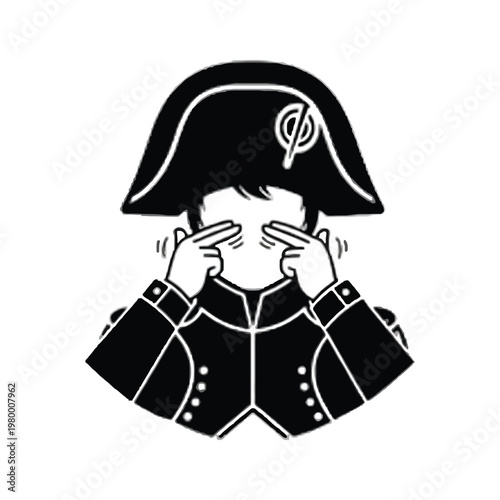 Napoleon character silencing himself with a cockade hat